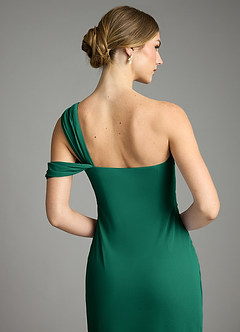 Azazie Tati Bridesmaid Dresses Emerald Sheath Off the Shoulder Mesh Dress image6