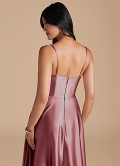 Azazie Elle Brautjungfernkleider A-Linie mit Taschen Metallischer Satin Kleid Vintage Mauve image4