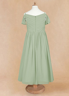 Azazie Chelle Abiti da Ragazza di Fiori Abito A-Line in Chiffon Plissettato Verde Salvia image7