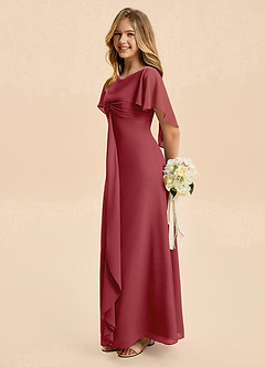Azazie Selena Junior Pomegranate A-Line Ruched Chiffon Dress image1