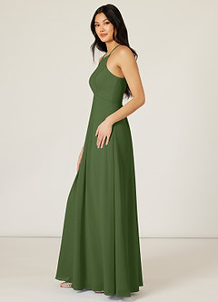 Azazie Sarah Bridesmaid Dresses Olive Empire Pleated Chiffon Dress image3