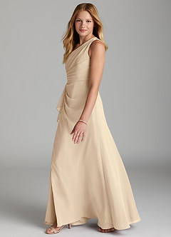 Azazie Maive Junior Champagne A-Line Pleated Chiffon Dress image5