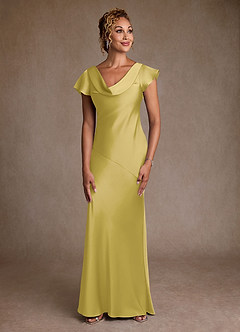 Azazie Shelby Mother of the Bride Dresses Canary Mermaid Pleated Stretch Satin Dress image1