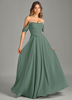 Azazie Chelsey Abiti da Damigella Abito Convertibile A-Line in Chiffon a Spalla Scoperta Eucalipto image5