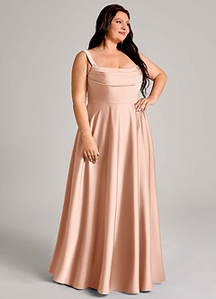 Azazie Shaude Bridesmaid Dresses Rose Gold A-Line Pleated Stretch Satin Dress image3