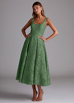 Azazie Amalie Bridesmaid Dresses Eucalyptus A-Line Pleated Floral Burnout Dress image1