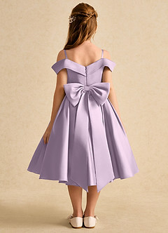 Azazie Favia Flower Girl Dresses Frosted Lilac A-Line Off the Shoulder Matte Satin Dress image1