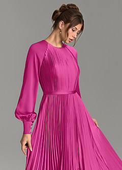 Azazie Grayson Bridesmaid Dresses Fuchsia A-Line Long Sleeve Stretch Satin Dress image6