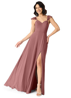 Azazie Everett Bridesmaid Dresses Desert Rose A-Line V-neck Ruched Chiffon Dress image1
