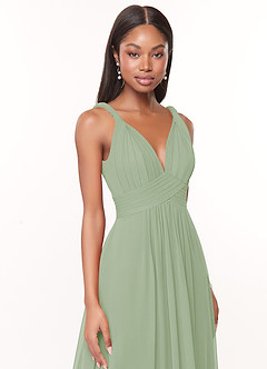 Azazie Maren Bridesmaid Dresses Dusty Sage A-Line Pleated Chiffon Dress image6