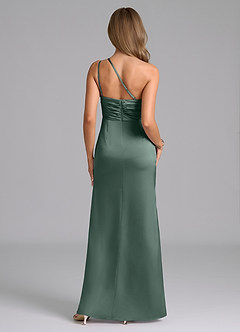 Azazie Eren Robes de demoiselle d'honneur Robe Sirène en Satin extensible Une épaule Mousse De Mer image3