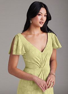 Azazie Soren Bridesmaid Dresses Lemon Sorbet A-Line Pleated Floral Burnout Dress image6