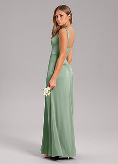 Azazie Frostine Brautjungfernkleider A-Linie Schleifen Stretch-Satin Kleid Matcha image7