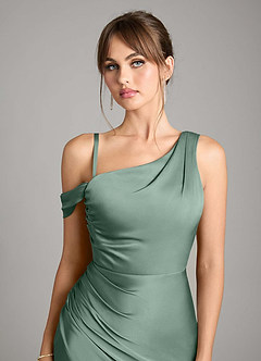 Azazie Madelyn Bridesmaid Dresses Eucalyptus Mermaid One Shoulder Stretch Satin Convertible Dress image3