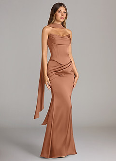 Azazie Sorrel Bridesmaid Dresses Bronzer Mermaid Strapless Stretch Satin Convertible Dress image3