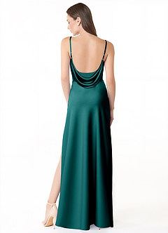 Azazie Alaija Robes de demoiselle d'honneur Robe Sirène en Satin extensible Fente Latérale Paon image4