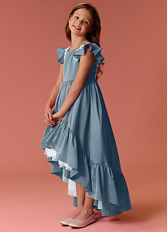 Barbie ♥ Azazie Flower Girl Dresses Dusty Blue A-Line Lace Stretch Satin Dress image4