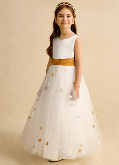 Azazie Cricket vestidos de niña de las flores Vestido de Marfil Caramelo de Satin Mate de Princesa con Plisado image5