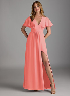 Azazie Zaniah Bridesmaid Dresses Coral A-Line Chiffon Dress image1