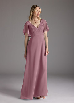 Azazie Alessa Mother of the Bride Dresses Vintage Mauve A-Line V-Neck Pleated Chiffon Dress image1