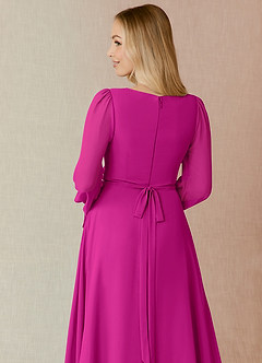Azazie Leonia Jurken voor bruidsmeisjes Jurk van Chiffon met A-Lijn Lange mouw Fuchsia image7