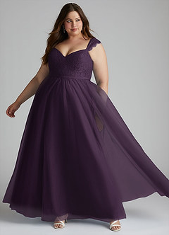 Azazie Luxi Bridesmaid Dresses Plum A-Line Pleated Tulle Dress image8