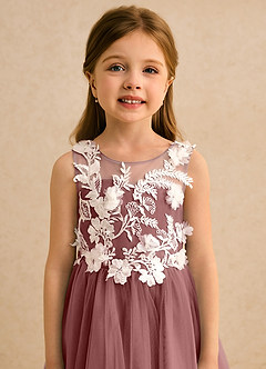 Azazie Mixie vestidos de niña de las flores Vestido de Rosa Del Desierto de Encaje de Corte Princesa image7