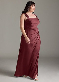 Azazie Jesaphine Robes de demoiselle d'honneur Robe Fourreau en Satin extensible Arc Merlot image10