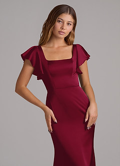 Azazie Elkie 신부 들러리 드레스 인어 스퀘어 네크라인 스트레치 새틴 바닥 길이 드레스 image6