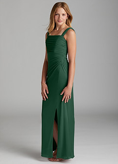 Azazie Jesaphine Junior Dark Green Sheath Pleated Mesh Dress image5