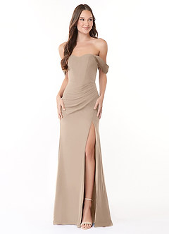 Azazie Lynnie Brautjungfernkleider Wandelbar Meerjungfrau-Linie Schulterfrei Chiffon Kleid Taupe image1