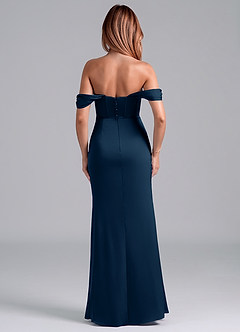 Azazie Asha Venta Final Vestido de Azul Marino Oscuro de Satén Elástico de Corte Recto Convertible con Vestidos sin tirantes image4