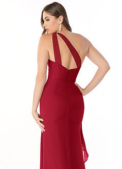 Azazie Maive Bridesmaid Dresses Scarlet Sheath Pleated Ruffle Chiffon Dress image6