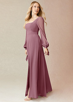 Azazie Leonia Bridesmaid Dresses Vintage Mauve A-Line Long Sleeve Chiffon Dress image4