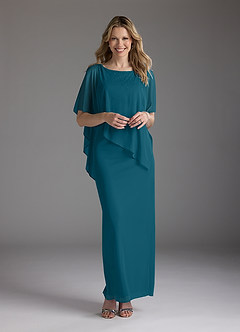Azazie Aspyn Kleider für die Brautmutter Etui Mit Perlen Gittergewebe Kleid Tintenblau image1