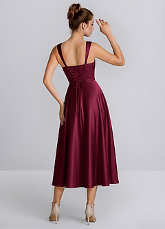 Azariya Burgund Satin-Midikleid mit eckigem Ausschnitt und Schnürung in A-Linie image3