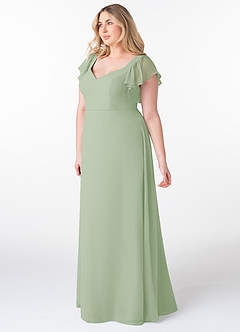 Azazie Syenna Robes de demoiselle d'honneur Robe Trapèze en Mousseline de soie Rayé Vert Sauge image8