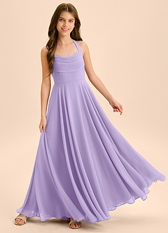 Azazie Kady Junior Abito A-Line in Chiffon Scollo a Cuore Lilla image4