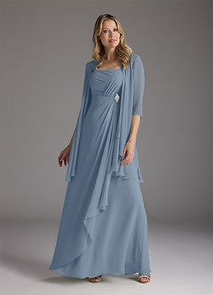 Azazie Weisz Kleider für die Brautmutter A-Linie Quadratischer Ausschnitt Gefaltet Chiffon Kleid Staubblau image7