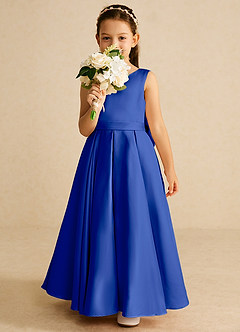 Azazie Pipsy Flower Girl Dresses Royal Blue A-Line Bow Matte Satin Dress image5