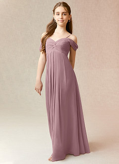Azazie Kaitlynn Junior Dusty Rose A-Line Off the Shoulder Chiffon Dress image4