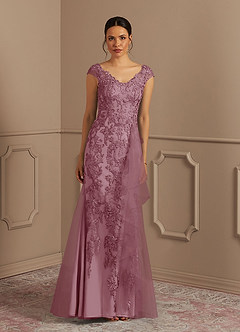 Azazie Melena Mother of the Bride Dresses Vintage Mauve Mermaid Lace Tulle Dress image1
