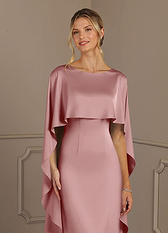 Azazie Eli Mother of the Bride Dresses Dusty Rose Sheath Boatneck Stretch Satin Dress image5