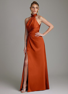 Azazie Gracelynn Bridesmaid Dresses Paprika Sheath Pleated Stretch Satin Dress image6