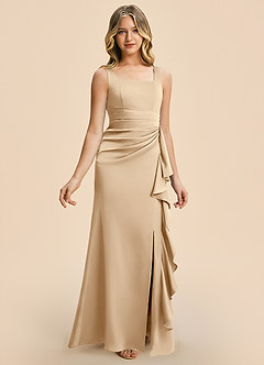 Azazie Adrienne Junior Robe Fourreau en Satin extensible Plissé Champagne image6
