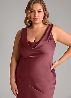 Azazie Rylina Vestidos de damas de honor Vestido de Rosa Del Desierto de Satén Elástico de Corte Sirena image11