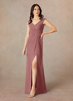 Azazie Sally Mother of the Bride Dresses Desert Rose A-Line V-Neck Pleated Chiffon Dress image2