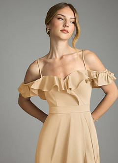 Azazie Lyra Bridesmaid Dresses Gold A-Line Off the Shoulder Stretch Satin Convertible Dress image11