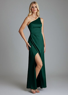 Azazie Adhara Jurken voor bruidsmeisjes Jurk van Stretch Satijn met Kolom One-Shoulder Smaragd image9
