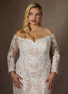 Azazie Empiria Vestidos de novia Vestido de Blanco Diamante Nude de Tul de Corte Sirena con Lentejuela image10